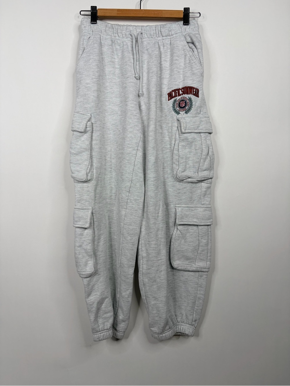 PacSun Light Gray Cargo Joggers pacificwear logo